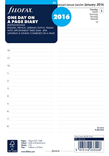Télécharger Filofax A5 jour par page 5 Langue Recharge Agenda Rendez-vous pour 2016 Francais PDF