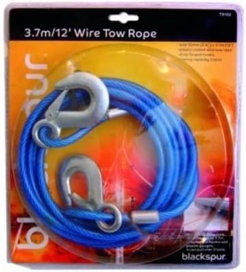 HEAVY DUTY WIRE TOW ROPE 3.7M TOWING DURABLE LOCKING HOOKS CAR VAN CARAVAN NEW