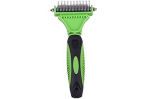 Voarge Spazzola Cani & Gatti, Pet Toelettatura Professionale, Pettine Rastrello Taglianodi Cardatore con 23+12 Doppia Faccia (Giallo) (verde)