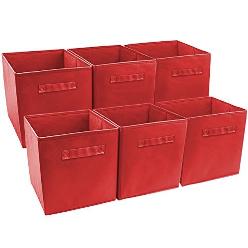 Sorbus Foldable Storage Cube Basket Bin (6 Pack, Red)