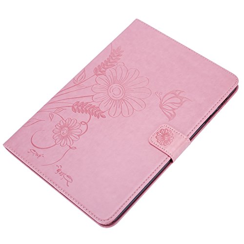 Galaxy Tab S2 9,7 Hülle Case,Samsung Galaxy Tab S2 9,7 Leder Tasche Brieftasche Schutzhülle,Ukayfe Prägung Schmetterling Blumen Malerei Muster PU Lederhülle Flip Wallet Case im Bookstyle Cover Hüllen Lederhülle Schale Stand Ständer Etui Karten Slot Smart Shell Cover Schutzhülle Etui Tasche für Samsung Galaxy Tab S2 9,7 Zoll T810N/T815N/T819N/T813N , Hell Rosa - 3