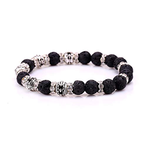 LCSLDW Bracelet Homme，Pierre Roche Volcanique Noire Bracelet Bracelets De Perles pour Les Hommes S'Appliquent À L'Engagement d'anniversaire Cadeau De Mariage Parti