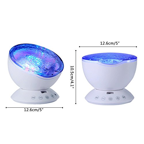 Umiwe Ozean Nachtlicht Projektor Ozeanwellen Meer Fernbedienung Nachttischlampe mit Eingebautem Mini Musik Player [12 LED Beads, 7 Bunte Licht Modi, TF Steckplatz] für Kinder Erwachsene Schlafzimmer Wohnzimmer - 7