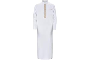 BIKETAFUWY Djellaba Homme Uni à Col Montant Ramadan Eid de Prière Qamis Homme Priere Islamique Robe Blanche Longue Jelaba Hommes Musulman Manteau Abaya Robe Marocaine Caftan Hommes Kaftan Kamis Jalabiya