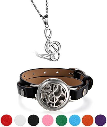 AroncentJewellery Set Leather Bracelet Necklace Bangles for Men and Women Stainless Steel Chains Pendant Reveal Aromatherapy Jewellery