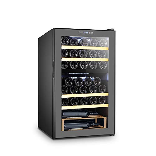 La Sommelière - Cave à Vin de Service - Cave à Vin Dual Zone - Cave à Vin 33 Bouteilles - Système Anti-Vibration et Hygrométrie Régulée - Noire Avec Éclairage Intérieur LED