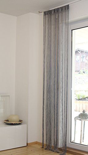 Fadenvorhang UNI 90x245cm – versch. Farben wählbar, Fadenvorhang mit Stabdurchzug,Fadengardine, Raumteiler, Türvorhang, Mückenschutz, Fliegenschutz, Faden Vorhang (Grau/ Silber) - 2