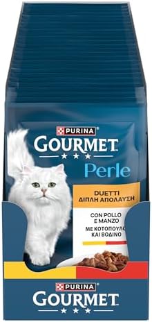 Purina Gourmet Perle Duetti con Carni Cibo Umido per Gatti con Pollo e Manzo, 26 Buste da 85 g