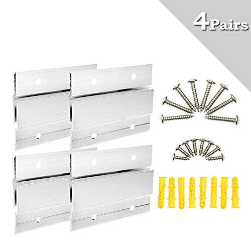 Kit de matériel de montage - Taquet français 10,16 cm - Attaches en aluminium - Pour étagère, cadre photo, miroir, placard (4 paires) - Par Bigteddy