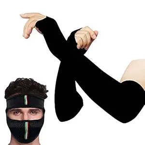 COTSON Black Arm Sleeves with Free Full Face Anti Pollution Mask for Men and Women