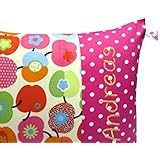 Kissenbezug " Apfel Pink Punkte " Namensstick Orange Kinderkissen Namenskissen Mädchen Babykissen Taufe Kissenhülle 100 % Baumwolle BW