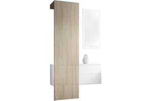 Vladon Garderobe Carlton Set 2, Made in Germany, Garderobenset bestehend aus 1 Garderobenpaneel, 1 Schubkastenschrank und 1 Wandspiegel, Weiß matt/Eiche sägerau (105 x 193 x 35 cm)