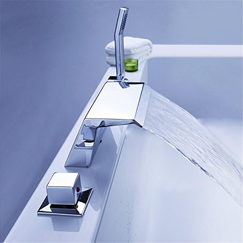 Chrome Waterfall Bathtub Shower Set Faucet Sitting Type Tap Mixer Rainshower with Handheld Shower Cold and Hot Water Bath Shower Bathroom