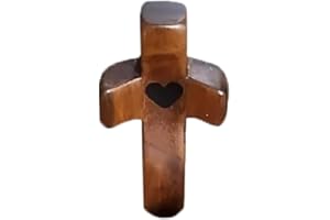 VORAE Cross My Heart Encouragement Gift, Handheld Wooden Cross, Handheld Wooden Pocket Cross with Epoxy Heart, Relieve Anxiety Comfort Cross for Clutching (1 Pcs)