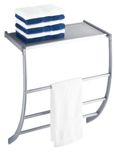 WENKO 16604100 Aluminio Wandregal Cordoba mit Handtuchhalter, pulverbeschichtetes Metall, 44 x 52 x 26 cm, Silber matt