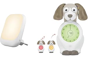 ‎ZAZU ZAZU Kids Davy Hund - Pädagogischer Wecker & Schlaftrainer für Kinder, LED Kinderwecker, Intelligentes Schlafen & Aufwachen, Mädchen & Jungen (Taupe + Automatische Nachtlampe)