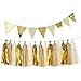 Produktbild YXJD Party Deko Set Wimpelkette 12pcs Dekorative Fahnen mit 15pcs Quaste Papier Girlande für Geburtstag Feier Hochzeit Zimmer Party Deko Gold Serie