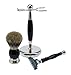 Fantasia 81023 Razor Set with 3-Blade Razor, Badger Shaving Brush, Silver-Tipped, 19 cm, Black/Chrome