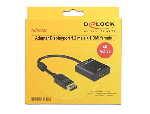 Delock Adapter Displayport 1.2 Stecker > HDMI Buchse 4K Aktiv schwarz