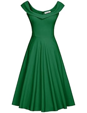 MUXXN Damen 1950er Boot-Ausschnitt Muster Hanhnentritt Party Swing Kleid