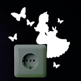 Wandtattoo Loft „Fluoreszierende Prinzessin mit Hase und Schmetterlingen“ Leuchtaufkleber für Steckdose oder Lichtschalter / Fluoreszierende leuchtende Sticker für das Kinderzimmer - 3