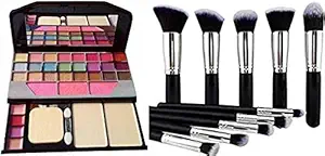 MAONHJIT Womens and Girls Tya 6155 Multicolour Makeup Kit and 10 Black Makeup Brushes Set - (Pack of 11)