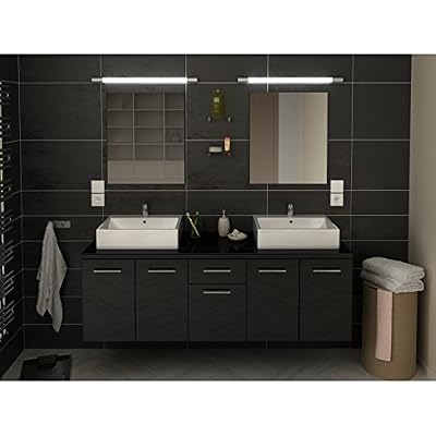 Générique Meuble de salle de bain double vasque 150 cm Noir OLIVIA - L 150 x l 46 x H 53
