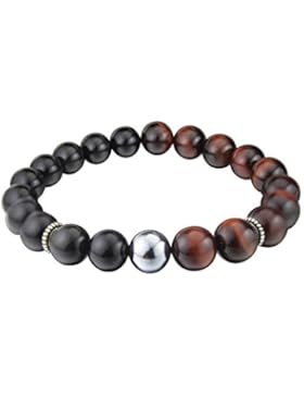 COLORFEY Herren Schwarz Perlen mit Tigerauge Armband 8.4inch Gebetskette Edelstein Heilung Stein für Männer Meditation