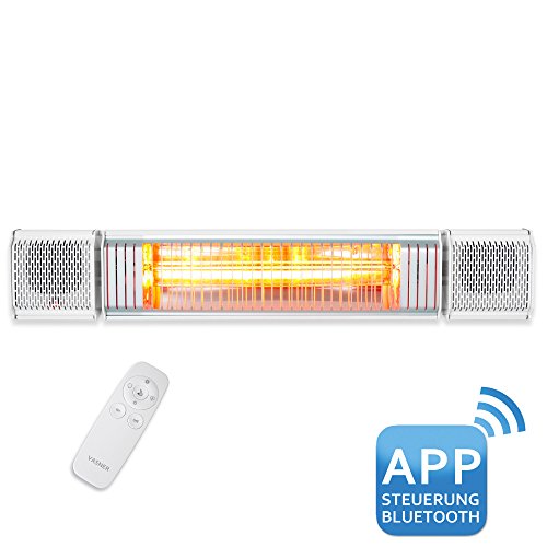 VASNER Appino BEATZZ Weiß White Infrarotstrahler Terrassenstrahler dimmbar 2000 Watt mit Bluetooth, LED Backlight Licht, Musik-Lautsprecher Außenbereich mit Abdeckhaube AirCape M - 2