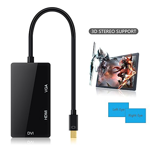 VicTsing 3 in 1 Mini Displayport DP auf HDMI DVI VGA Kabel-Adapter Konverter für Apple MacBook, MacBook Air, MacBook Pro, iMac, Mac mini, Microsoft Surface Pro 1 2 3, Lenovo Thinkpad X1/ Carbon/ Touch/ Helix usw. – Schwarz - 7