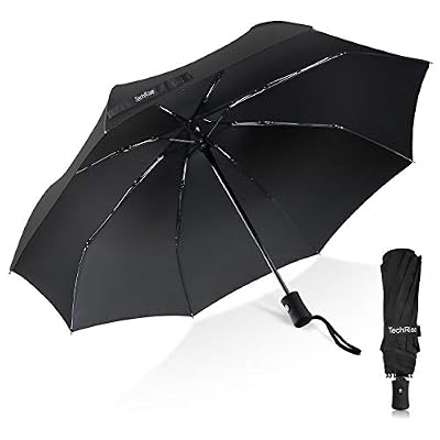 TechRise, parapluie classique coupe-vent, à fermeture automatique et rétractable compact, bouton d'ouverture et de fermeture, noir