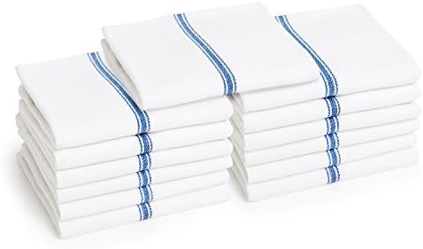 Liliane Collection Kitchen Dish Towels -13 Towels -27-Inch x 14-Inch - Classic White Tea Towels with Blue Stripes by Liliane Collection