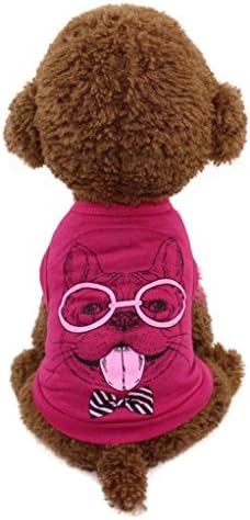 Hmeng Cute Pet Dog Cat Apparel T-shirt Fashion Summer Clothing for Small Puppy Costum Lovely Glasses Dot Printed Vest (L, Red)