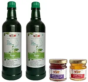 WOW ZIP - GO HERBS & NUTRITION -Most Effective Tulsi Juice The Finest Tulsi Juice-Herbal Basil. (750 Ml x 2+2 Honey 55g) Free Immunity Enhancing Honey.