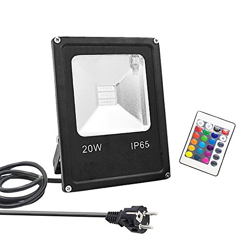 GLW 20W RGB Fluter mit Fernbedienung,Außenleuchten Wasserdicht IP65,Farbwechsel LED Flutlicht,4 Modi 16 Farben,Memory-Funktion LED Strahler,Garten Deko Beleuchtung,Gartenleuchte Projektor,Europäischer Stecker