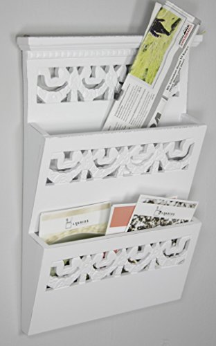elbmöbel 34x28x6cm Zeitungshalter Wand für die Post, Magazine, Dokumente in weiß aus Holz Zeitungsständer mit zwei Ablagen | Dokumentenhalter - 3