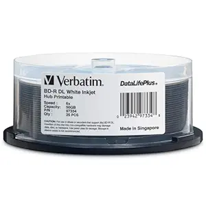 Verbatim BD-R DL 50GB 6X DataLifePlus White Inkjet Printable, Hub Printable - 25pk Spindle