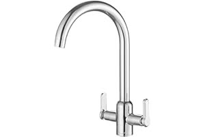 Heable Kitchen Mixer Tap Dual Lever Monobloc Swivel Spout Chrome Sink Taps Brass with UK Standard Fittings