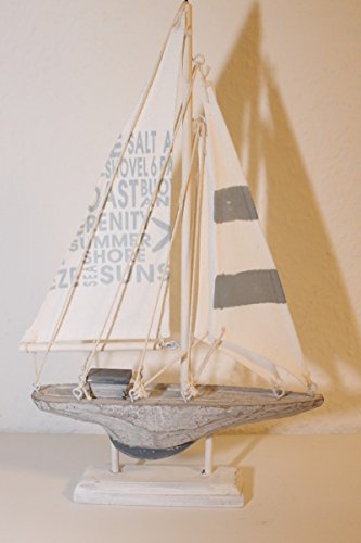 Segelboot Holz Textil 30 x 20 cm Shabby Landhaus Dekoration