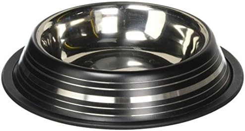Indipets 800202 16 oz Colored Silver/Black Stripe Non Tip Dishes