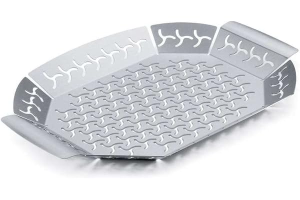 Weber Premium Grillkorg - Stor (36 x 26 cm), Värmebeständig & diskmaskinssäker BBQ-grillskål i rostfritt stål, Idealisk för tillbehör (kött, grönsaker), passar alla grilltyper - Silver (6678)
