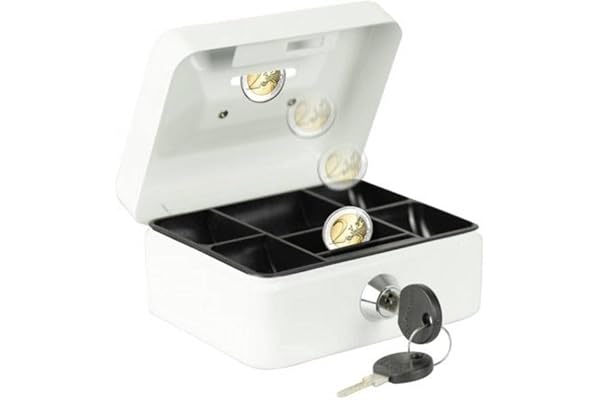 Boîte à monnaie verrouillable Burg-Wächter avec clé, fente et insert à pièces, petite, en tôle d'acier, Money 5012, blanche