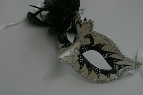 Schwarz und Silber Perlglanz Blume u. Federn Venezianische Maskerade Partei Karneval Maske - 3
