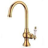 Oudan Modernes goldenes Küchen-Hahn-einzelnes Loch-Gold überzogener keramischer Griff-Duschmischer (Farbe : -, Größe : -)