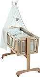 roba Berceau complet, berceau 'Animal Friends' (40x90cm) en bois naturel, berceau avec fonction basculante et fixe, set berceau qui comprend le linge de lit complet (80x80cm).