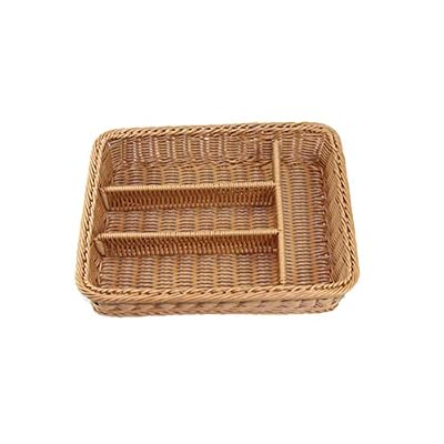 TOPBATHY - Organiseur de tiroir de Cuisine - Panier de Rangement à Couverts - 4 Compartiments - Fourchettes de Cuisine - Couteaux - Plateau de Rangement en rotin