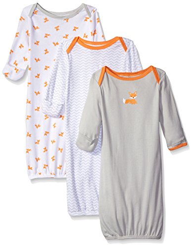 Luvable Friends Baby Boys' "Foxes at Play" 3-Pack Gowns - gray/white, 0 - 6 months