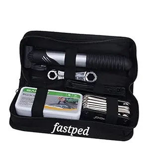FASTPED Bike Repair Multi-Tool Kit with Mini Pump Maintainence Inflator Double Saddle Canvas Bag