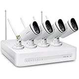 Foscam FN3104W 720P 4 Camera Wireless CCTV Kit with 4CH NVR 1TB Storage HDD, VGA &amp; HDMI Output to TV, IP66 Rated WiFi Security IP Cameras and Remote Smartphone Viewing