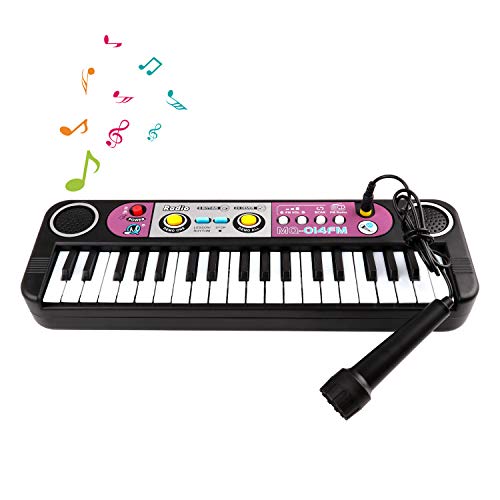 Preisvergleich Produktbild Zmoon Kinder Klavier, 37 Tasten Multifunktionale Mini Elektronische Tastatur Tragbares Elektronisches Klavierspiel mit Mikrofon für Kleinkinder und Anfänger (Schwarz)